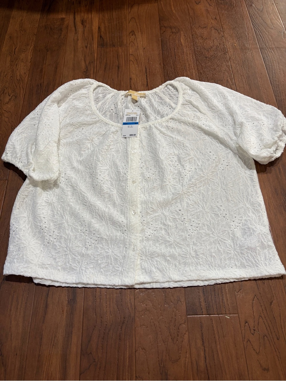 Michael Kors White Floral Eyelet Button-Front Blouse